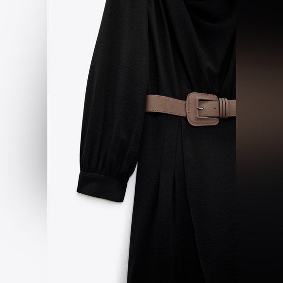 Black Belted Long Sleeve Grunge Midi Dress - Picture 5 of 7